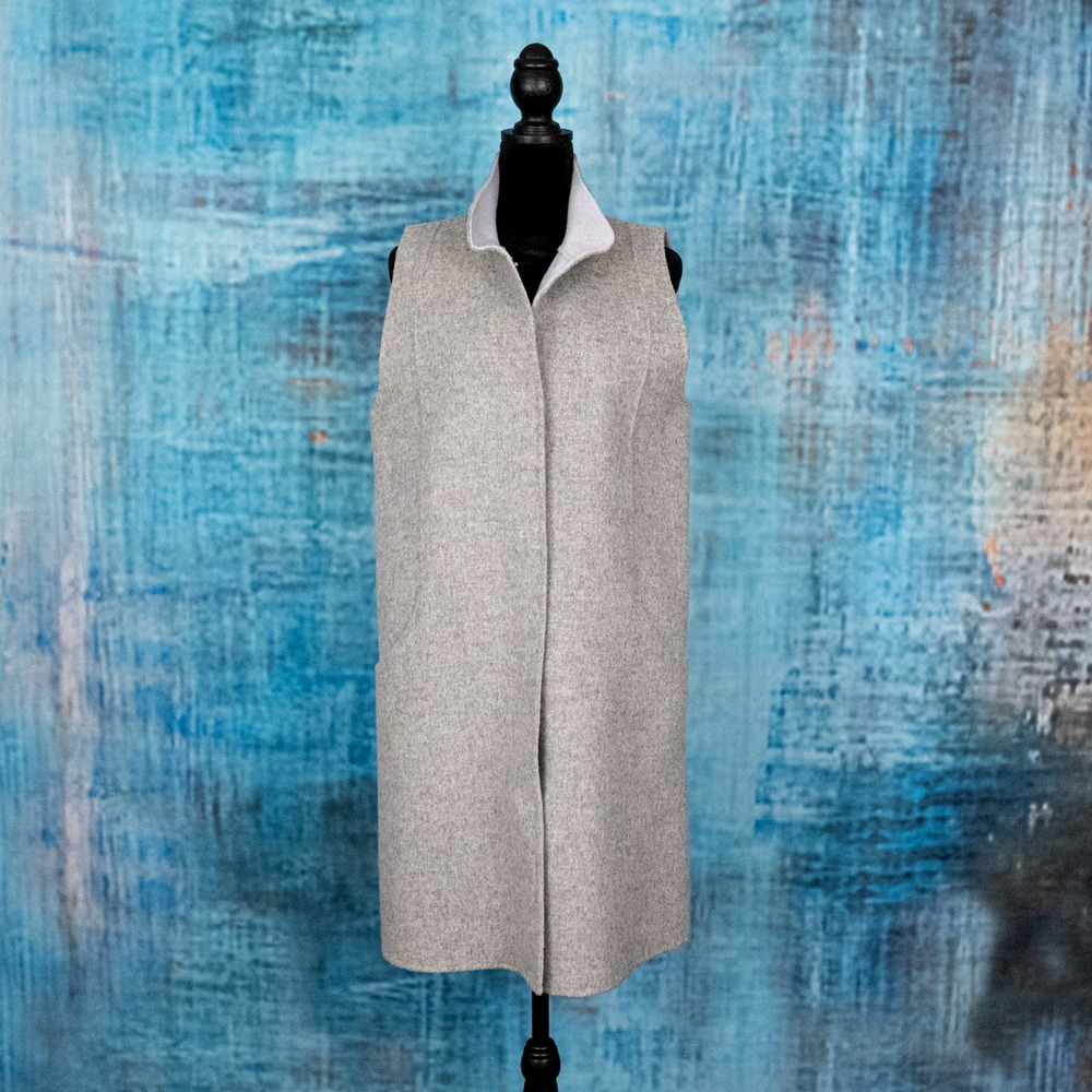 Eileen Fisher Wool Duster Length Sweater Vest SMALL Gray Minimalist Lagenlook